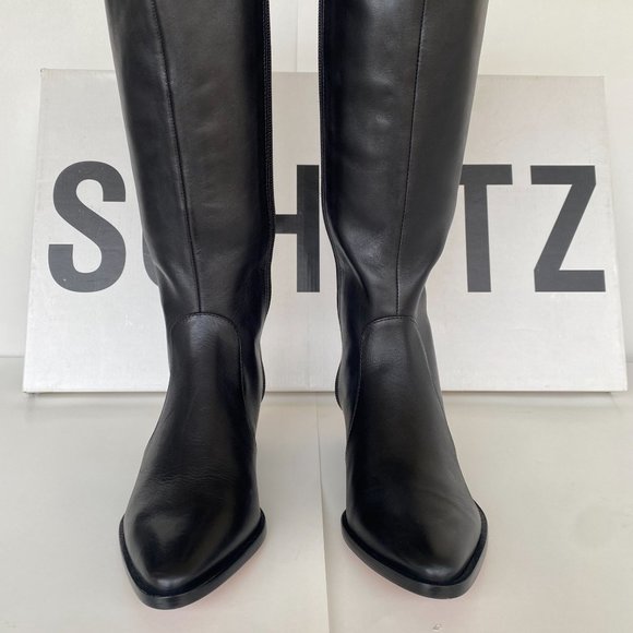 NIB SCHUTZ FANTINNE TALL LEATHER WESTERN BLACK BOOTS - Picture 2 of 9